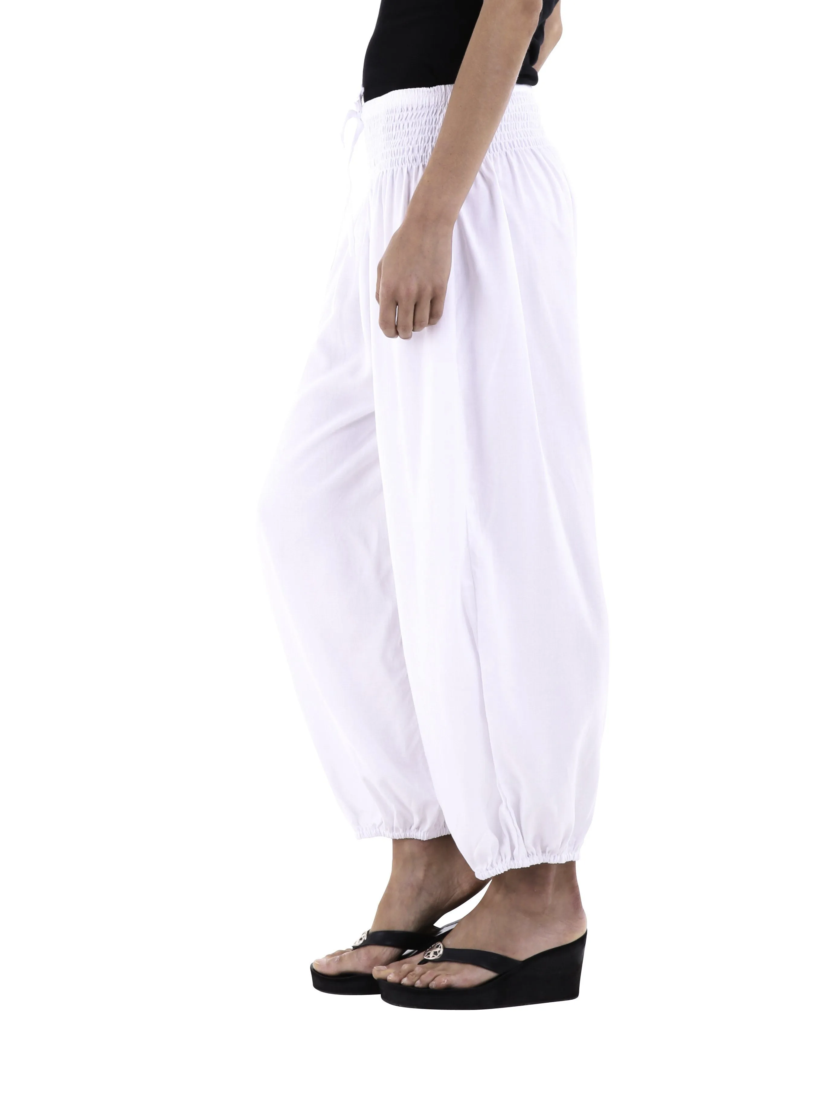 SHU-SHI Women's Boho Harem Capris Pants with Elastic Waist and Side Pockets