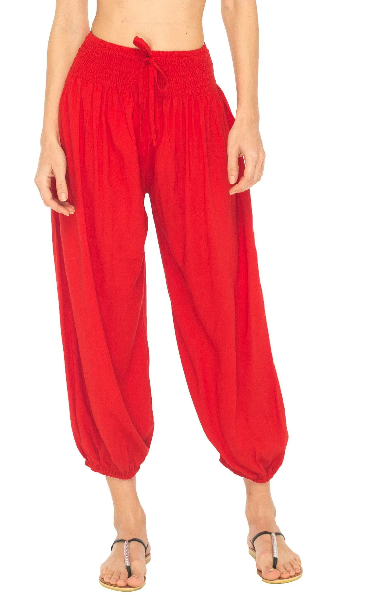 SHU-SHI Women's Boho Harem Capris Pants with Elastic Waist and Side Pockets