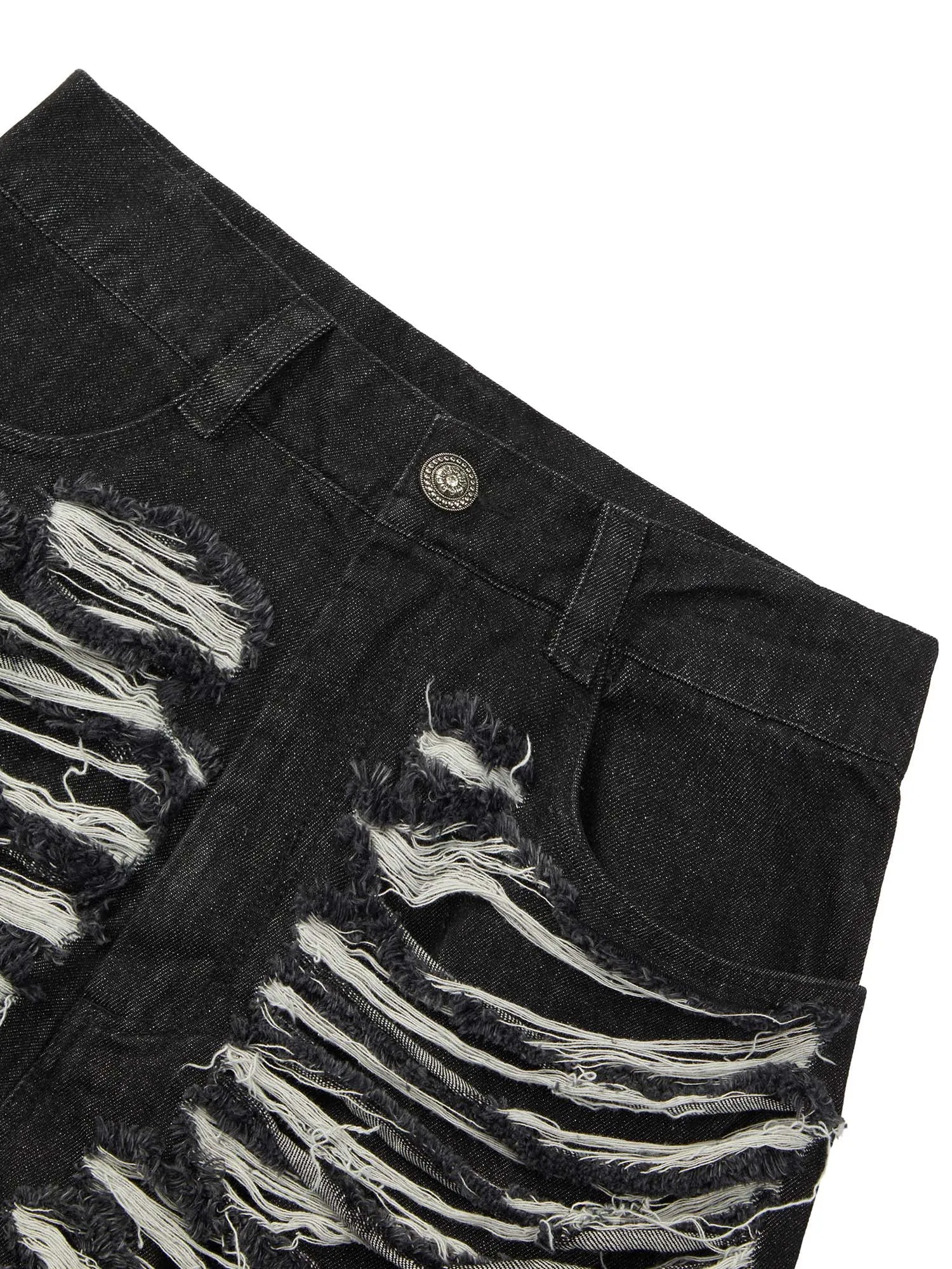 Thesupermade Heavy Washed Ripped Denim Hip-hop Jorts