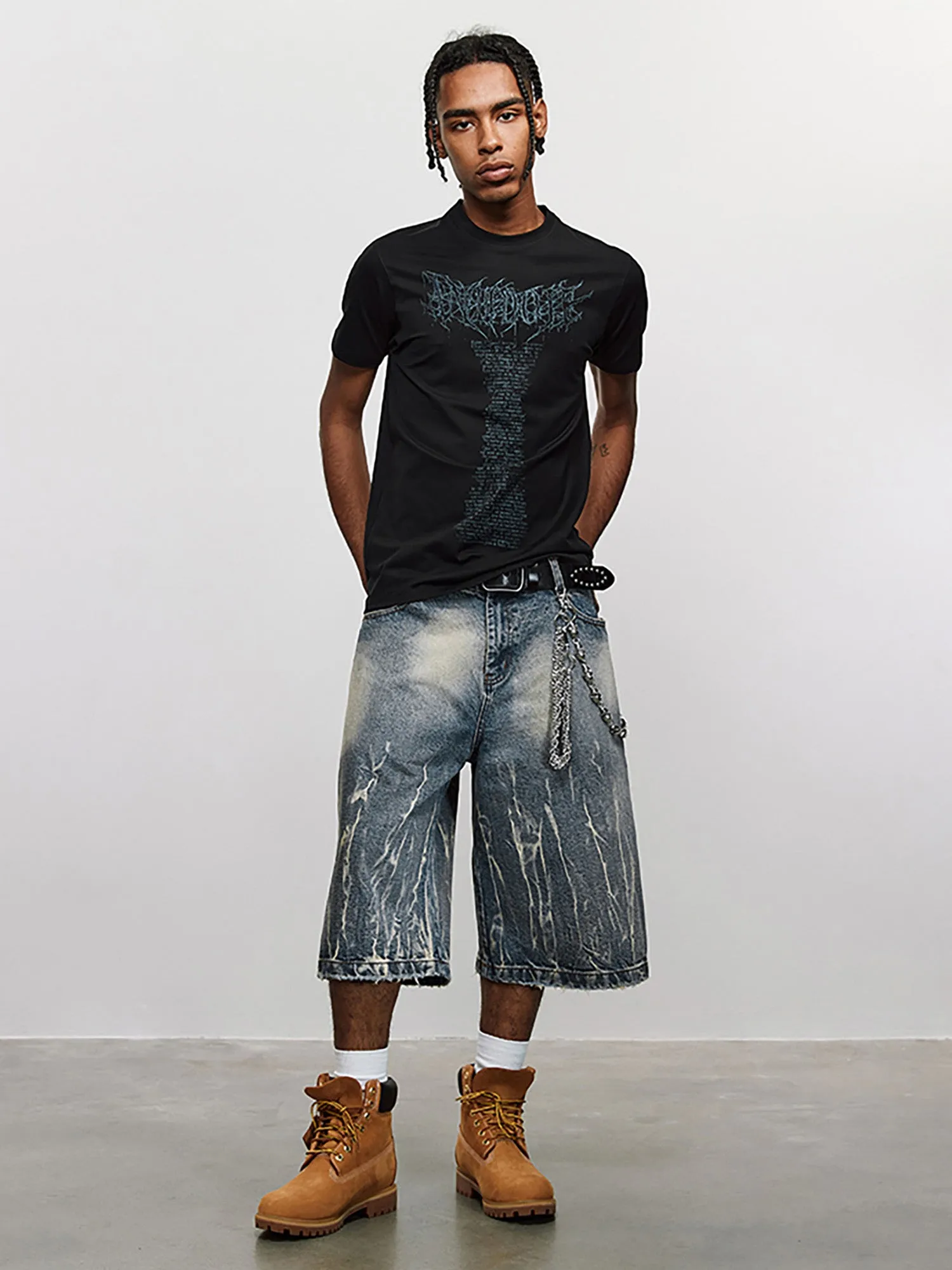 Thesupermade Lightning Pattern Denim Hip-hop Jorts