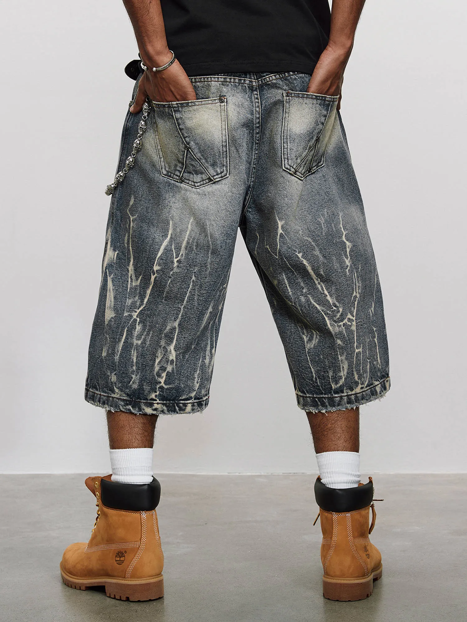 Thesupermade Lightning Pattern Denim Hip-hop Jorts