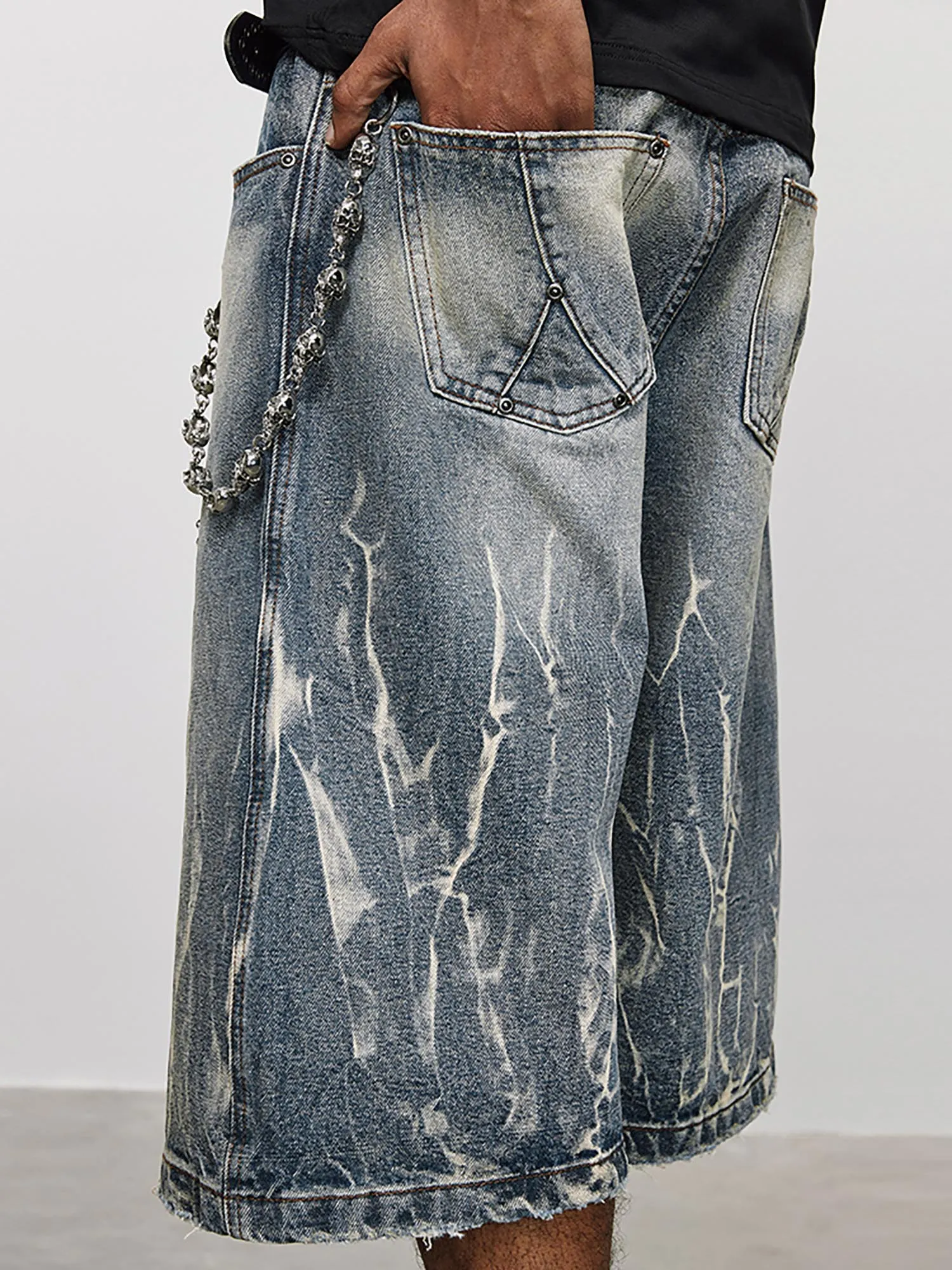 Thesupermade Lightning Pattern Denim Hip-hop Jorts