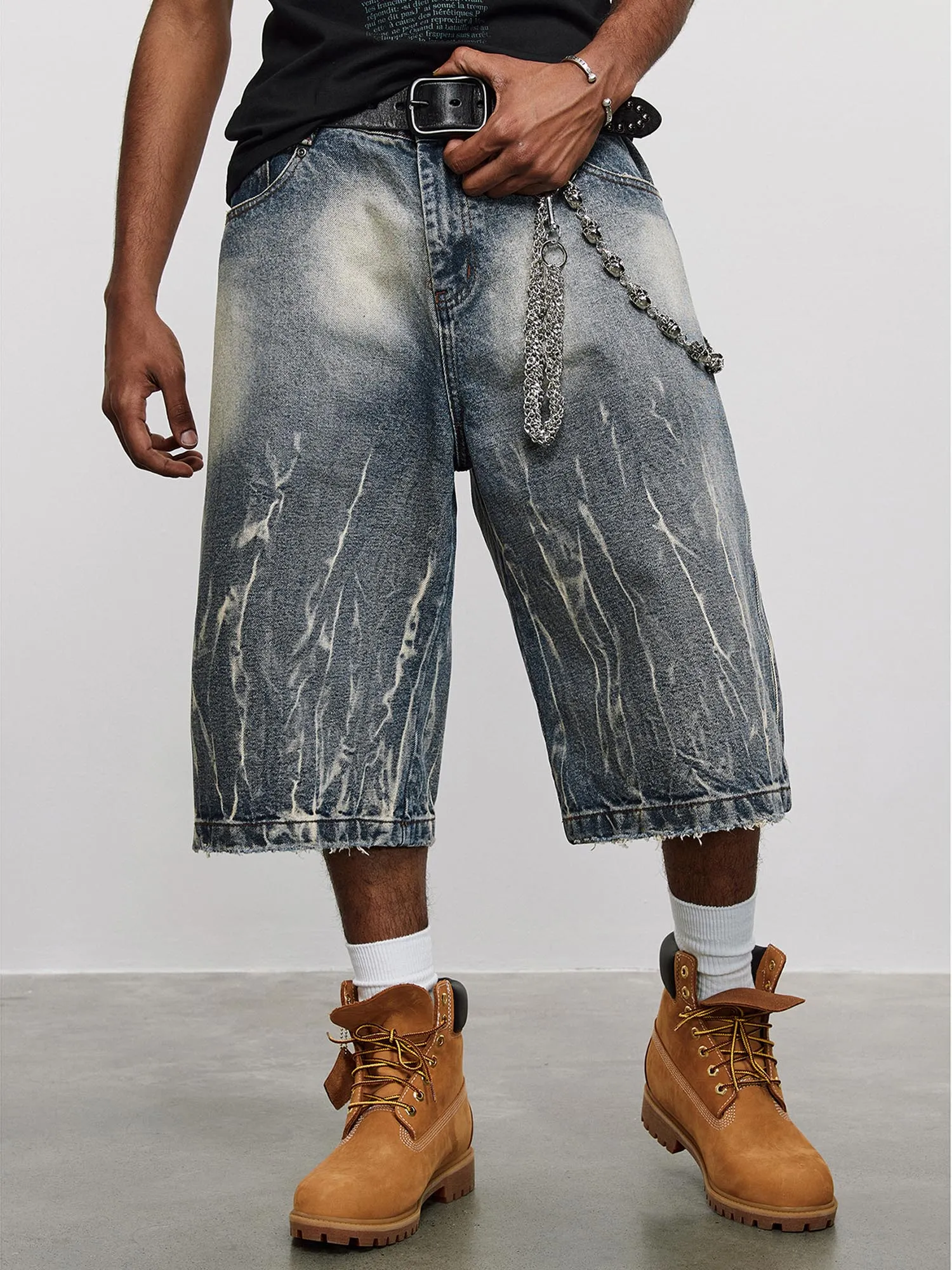 Thesupermade Lightning Pattern Denim Hip-hop Jorts