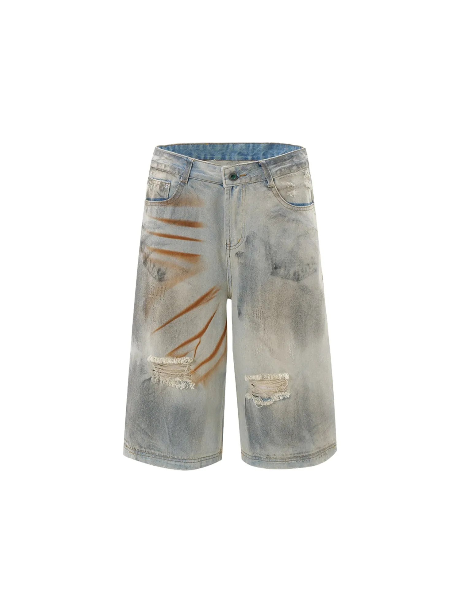 Thesupermade Punk High Street Dirty Ripped Denim Jorts