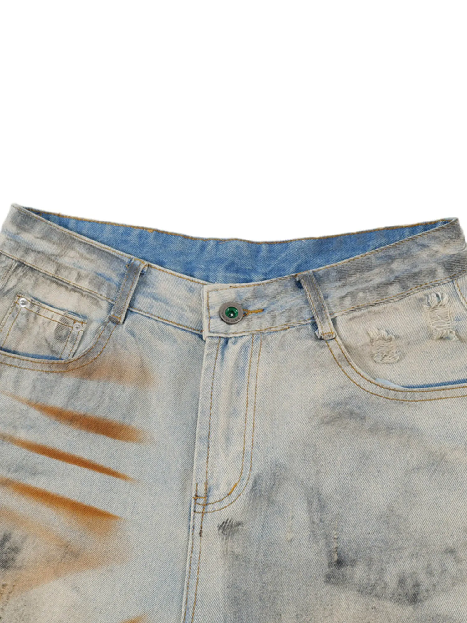 Thesupermade Punk High Street Dirty Ripped Denim Jorts