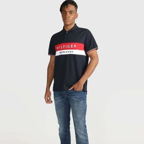 TM - Men 'Dark Blue' Hilfiger Embroidered Logo Polo TM885