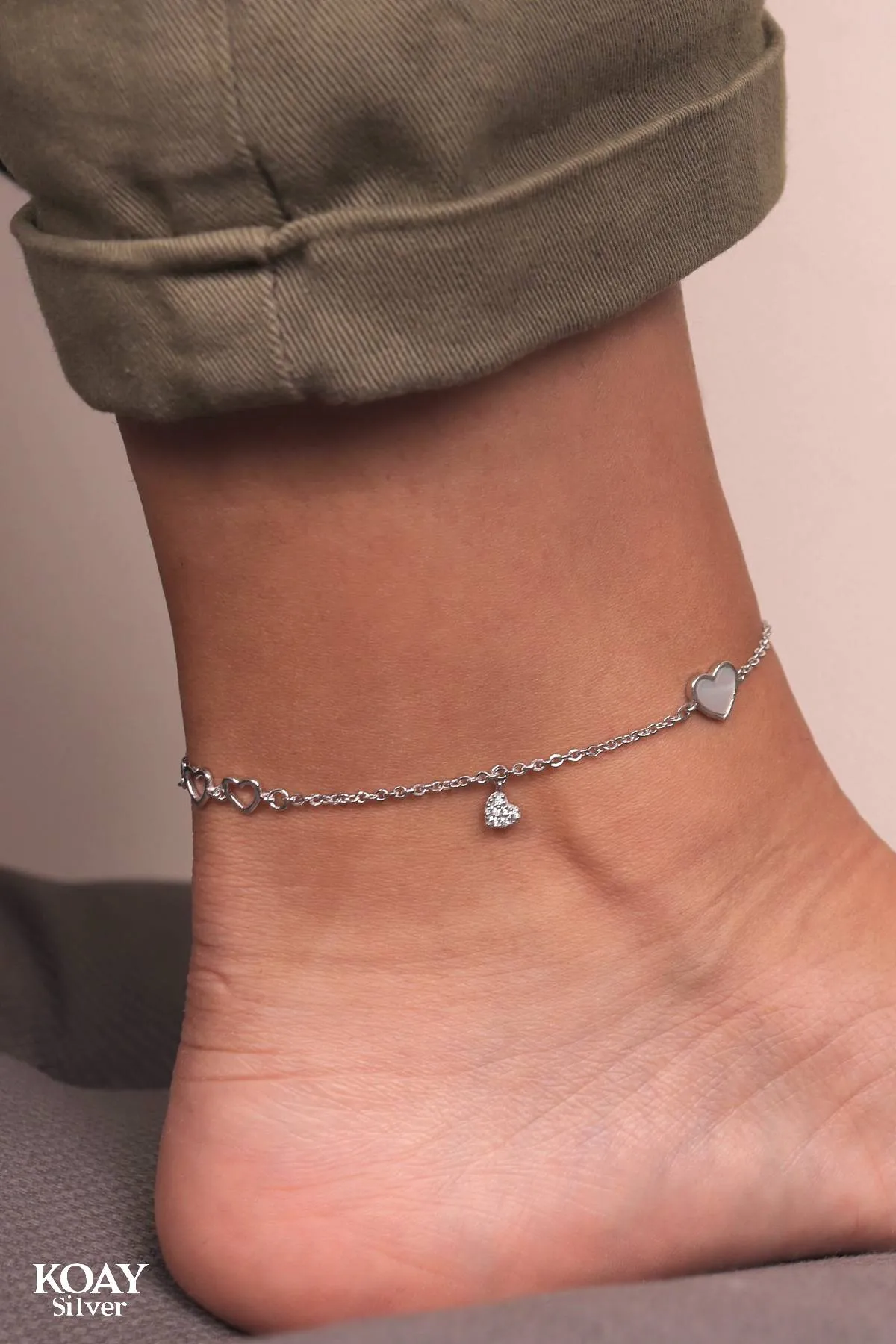 White Heart Anklet