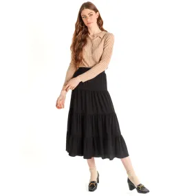 Women's Elasticated Tiered Midi Skirt