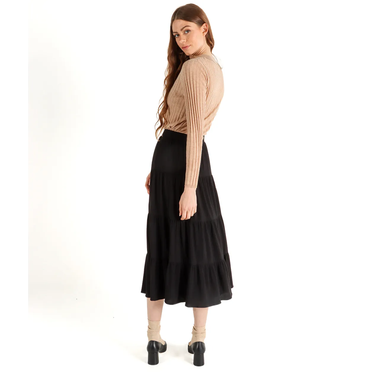 Women's Elasticated Tiered Midi Skirt