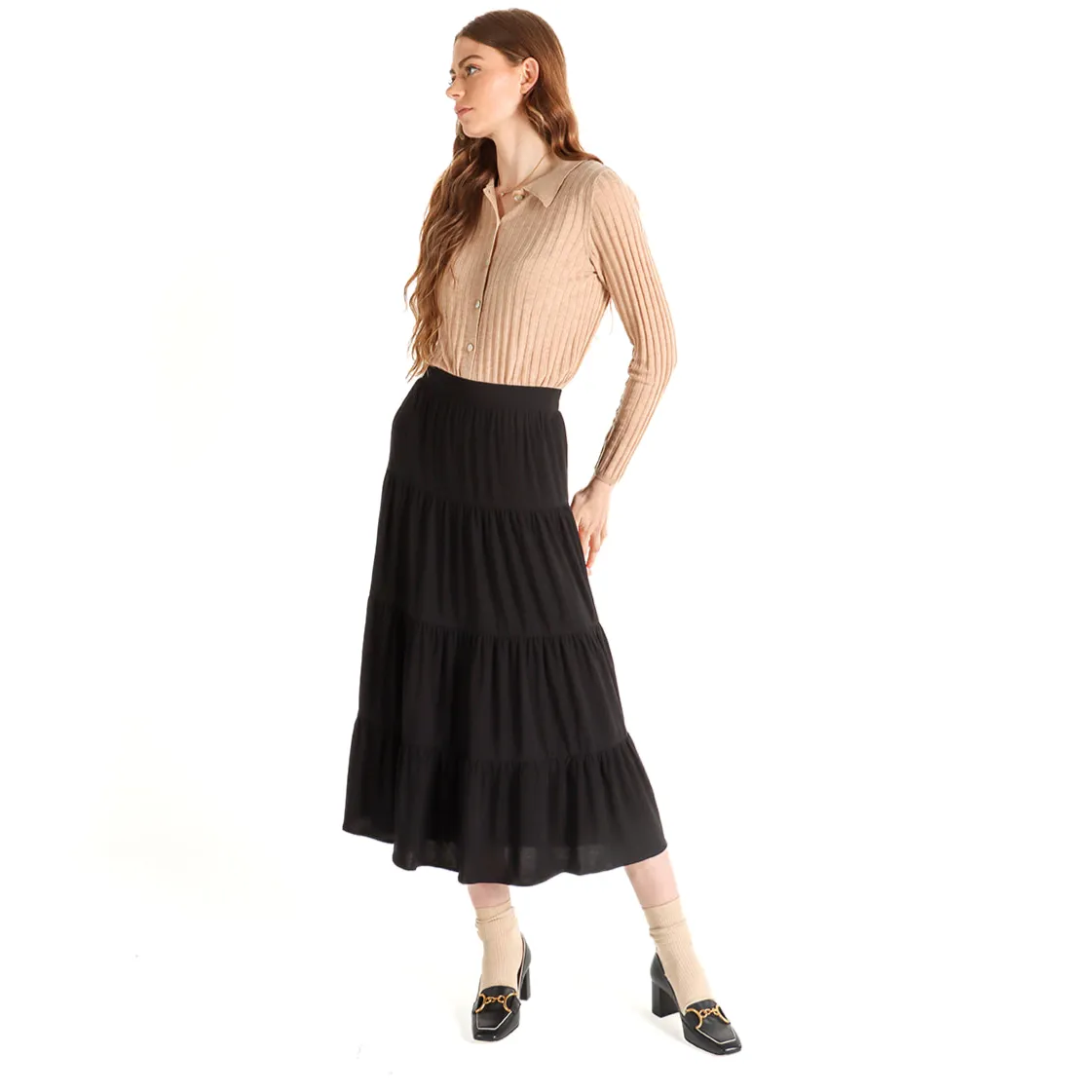 Women's Elasticated Tiered Midi Skirt